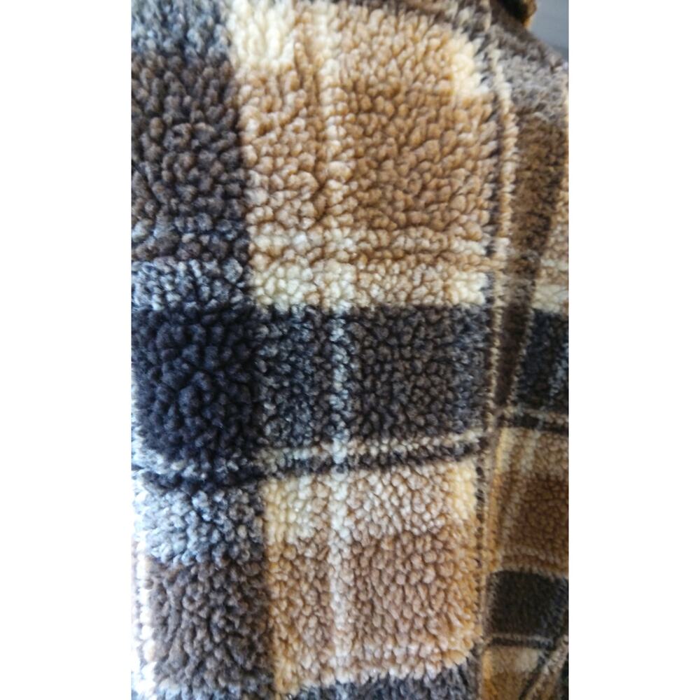 Romwe Lumberjane Cropped plaid Teddy sweater jacket zip brown 100% cotton - Picture 6 of 10